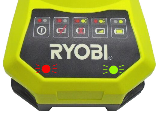 Ryobi battery charger flashing red and green